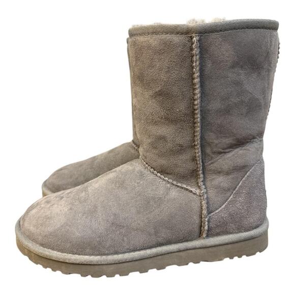 UGG Classic Short II Gray Shearling Boot Suede Women size 8 - Picture 2 of 7